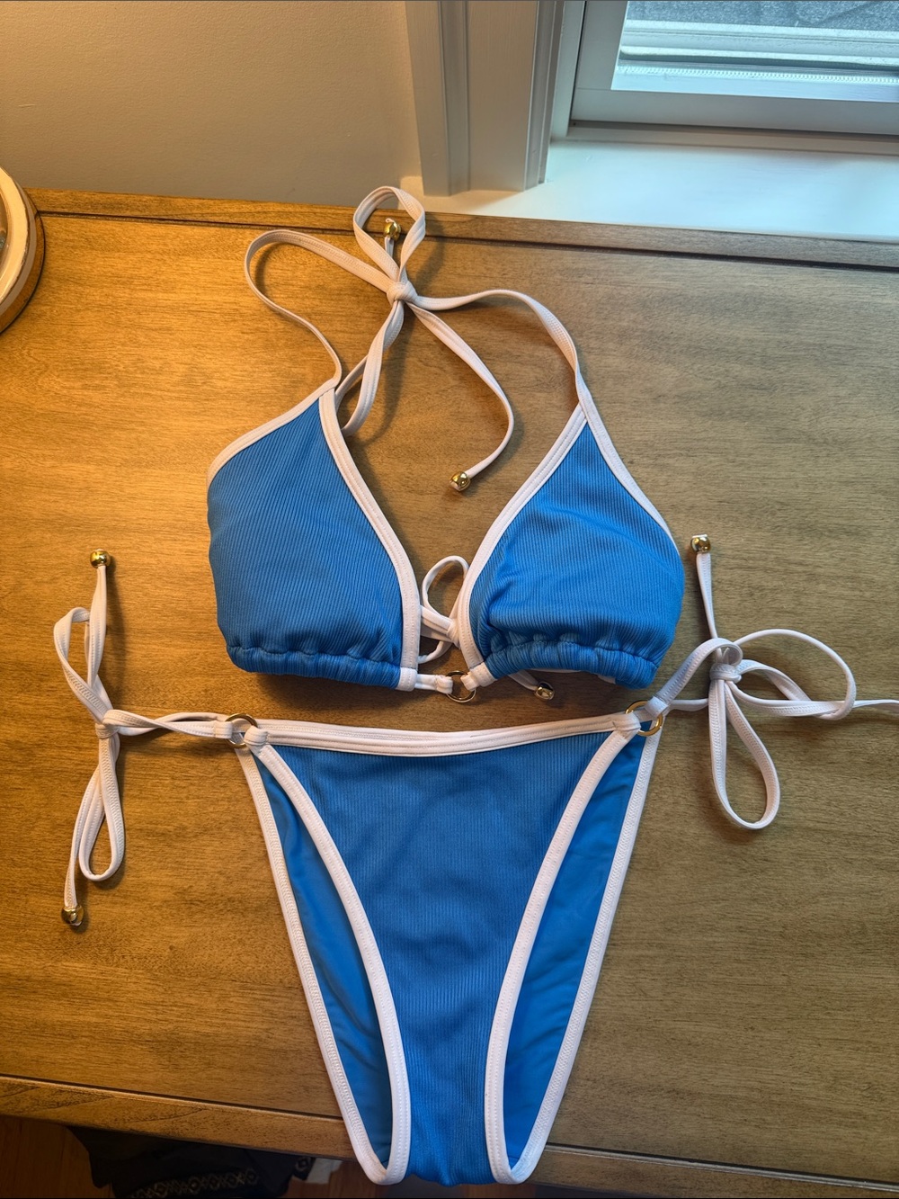 Blue Contrast-Trim Triangle Bikini – Women